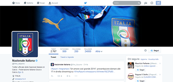 Il profilo Twitter della Nazionale Italiana.